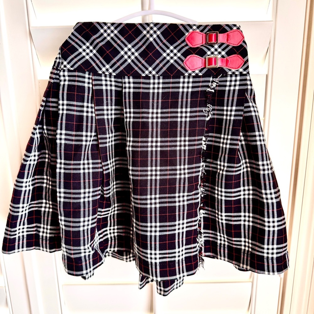 Copper Key Girls Plaid‎ Skirt Size 6 Red Black White Wool Blend Buckle Detail